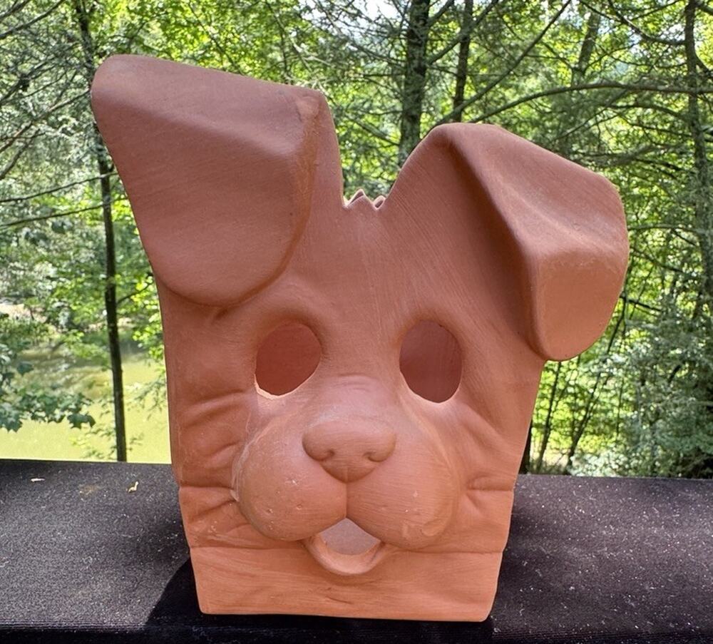 New Vtg Pottery Red Wear Scioto Mold Hanging Dog Planter Garden Decor